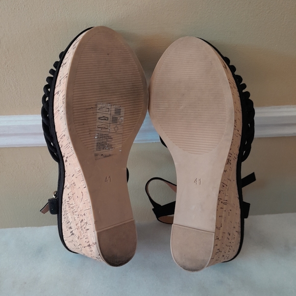 H&M Black  Open Toe Wedge Cork Heel Strappy Sandals Size 9.5 - Picture 6 of 8